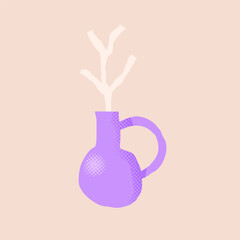 Vector paper cutout flat vase with abstract flowers bouquet in pastel tones, featuring halftone texture and collage style. Minimalist hand drawn illustration for posters, invitations, and web design