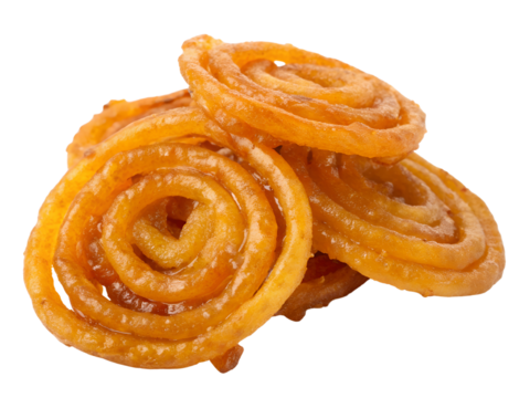 Pile of Jalebi Indian Sweet Dessert Isolated on transparent background cutout, PNG file, Cutout file