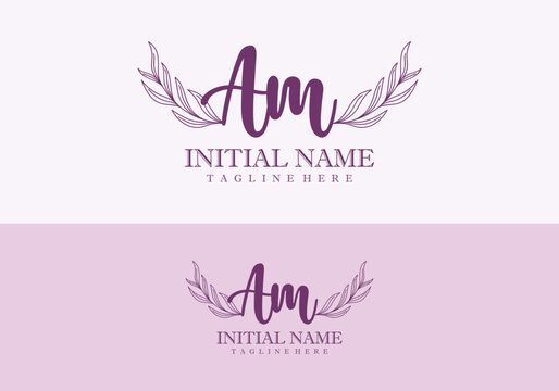 Minimalist concept wedding monogram set with initials letter Am