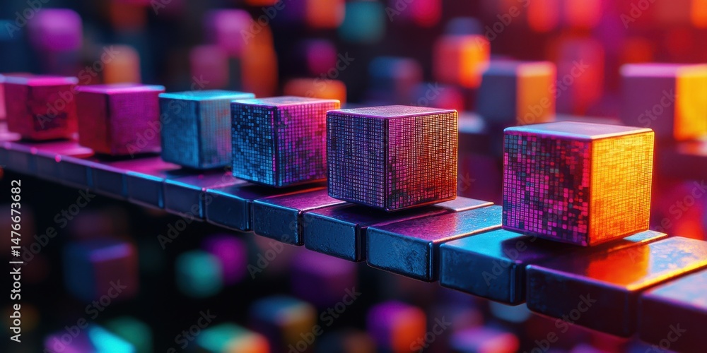 Poster tech governance visualized as a balance beam of ethical data cubes