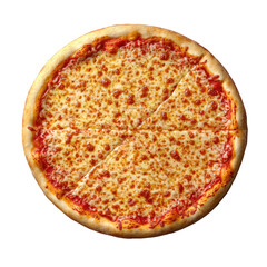top view of pepperoni pizza isolated on white background