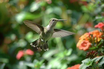 Fototapeta premium a hummingbird flapping its wings in the air