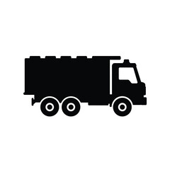 Simple black silhouette illustration of a toy dump truck for design and construction themes