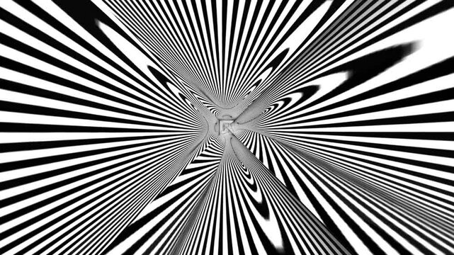 16 seconds abstract angular  optical illusion black white monochrome lines moving towards camera in tunnel HD video animation graphic design 