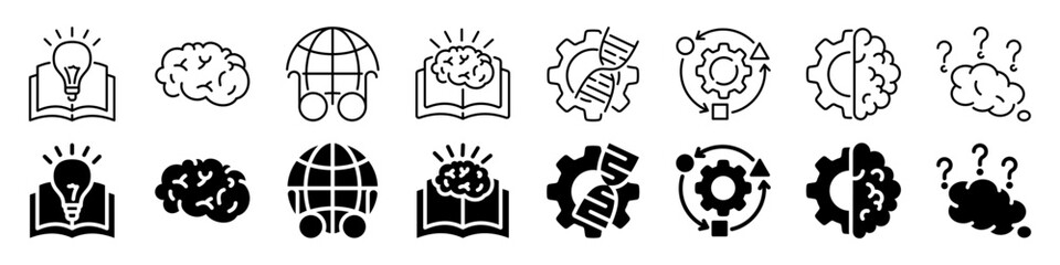 Creative thinking and innovation icon set. Linear and silhouette style.