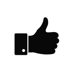 Simple black thumbs up icon representing agreement approval or like on white background
