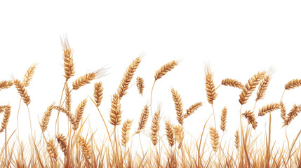 ears of golden wheat field on white background