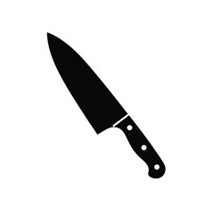 Black and white minimalist chef knife silhouette on white background kitchen utensil design