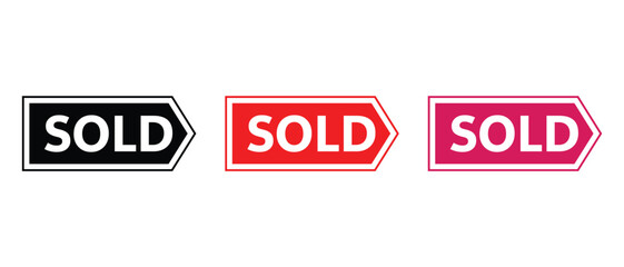 sold stamp, tag, badge icon on white background.