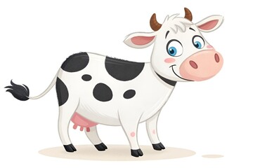 Cartoon Cow Illustration &ndash; Happy Cow with Black Spots and Pink Nose