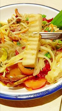 Rice Noodles and Vietnamese Pork in Fermented Fish Sauce Salad