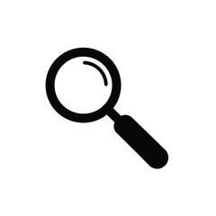Simple black and white magnifying glass icon for searching and finding information