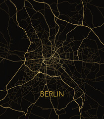 Berlin, Germany modern city map in black and gold colors