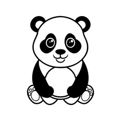 panda bear with a bamboo vector line art icon