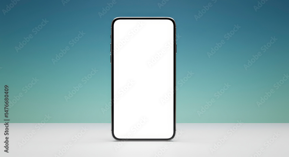 Poster vertical smartphone presentation with white screen display on a blue and white gradient background