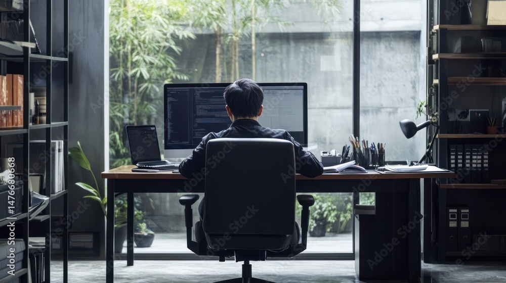 Poster programmer working from home office