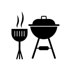 barbecue grill with flames vector art illustration