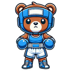 Cartoon bear in boxing gear, ready for a match.