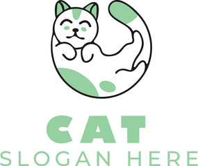 Cartoon Style Mint Green Cat Vector – Isolated on White Background