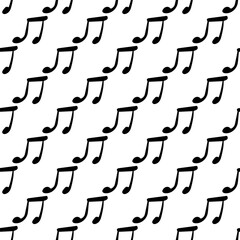 Seamless black music note pattern on white background - minimalist musical design perfect for wallpapers, fabric prints, posters, stationery, wrapping paper, and creative projects.