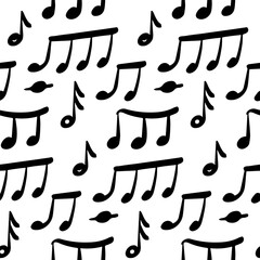 Seamless black music note pattern on white background - minimalist musical design perfect for wallpapers, fabric prints, posters, stationery, wrapping paper
