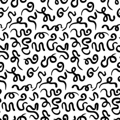 Seamless abstract squiggle pattern in black and white - playful hand-drawn doodle texture perfect for modern wallpapers, textiles, packaging, digital backgrounds, and artistic projects.