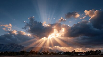 Stunning Sunrise with Radiant Sunbeams Breaking Through Clouds