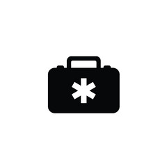 Black and white medical suitcase icon representing healthcare and emergency medical services
