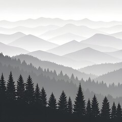 Fototapeta premium Misty Mountain Range with Coniferous Forest