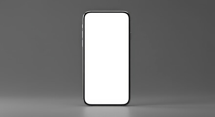 Isolated Smartphone Device With Blank White Screen Against Gray Background