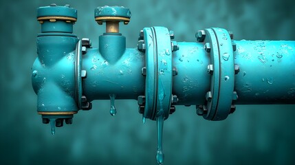 Closeup of a Metal Pipe with Water Drops on Dark Background