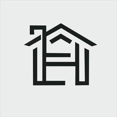 A stylized minimalist line drawing depicts a house with a chimney suggesting a logo or icon for real estate or home related services
