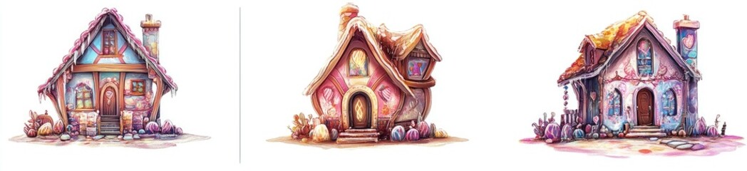 Obraz premium Three whimsical fairytale houses