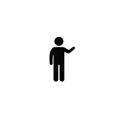 Simple black stick figure human silhouette presenting or indicating direction on white background