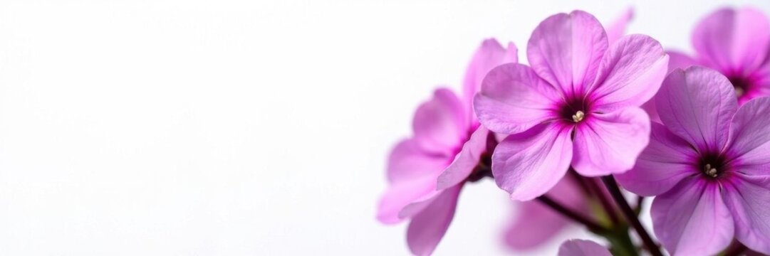 Vibrant purple phlox blossoms, close-up, white backdrop, purple phlox, detail