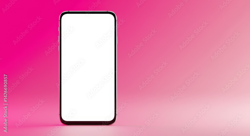 Poster minimalist smartphone display with gradient pink and white background