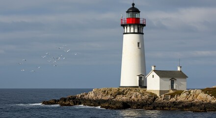 Lighthouse on rocky coastline