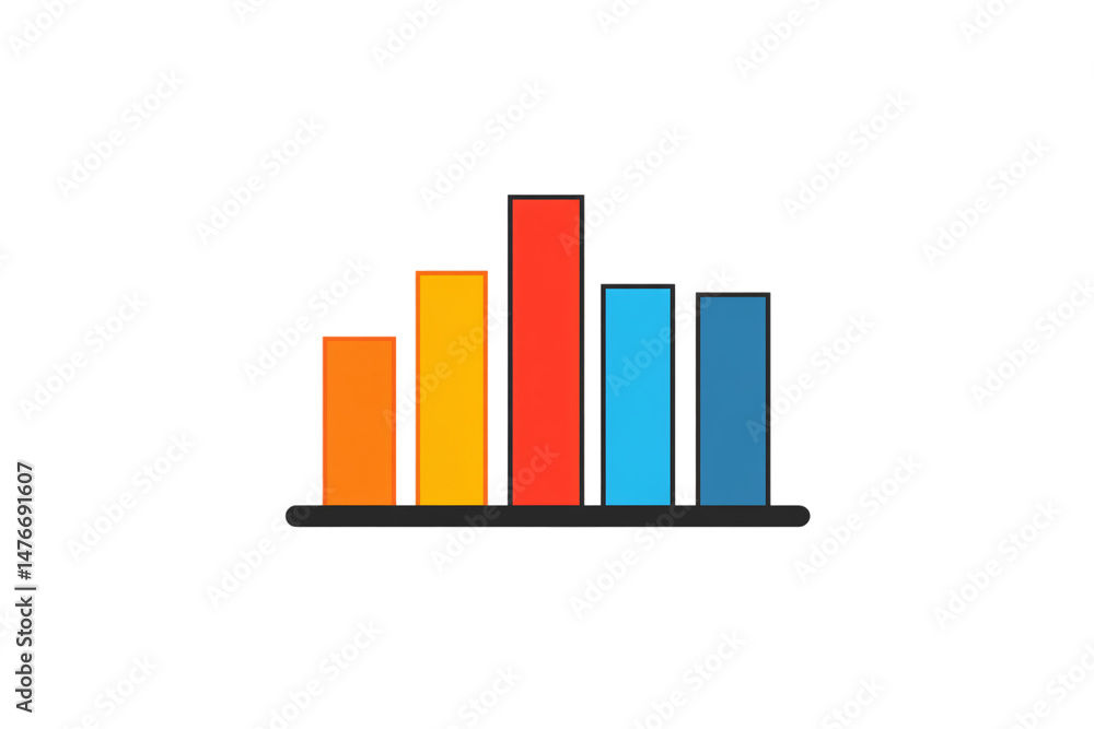 Aufkleber a multicolored bar chart with five vertical bars indicating varied data in a sleek, flat style, isol