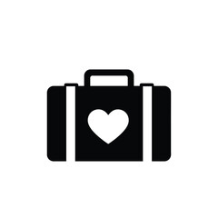Black and white suitcase with heart symbol indicating travel and affectionate adventures