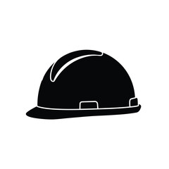 Minimalist black and white silhouette of a construction worker hard hat for safety concepts