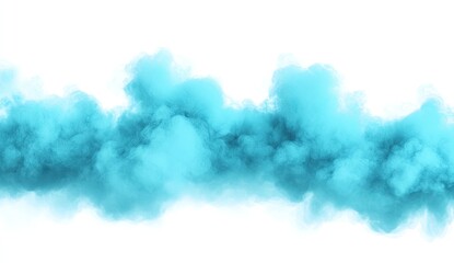 Light teal colored smoke clouds against white background.  Dense, puffy formations create a horizontal band across the image.  Visually appealing and suggestive of a vaporous or ethereal scene
