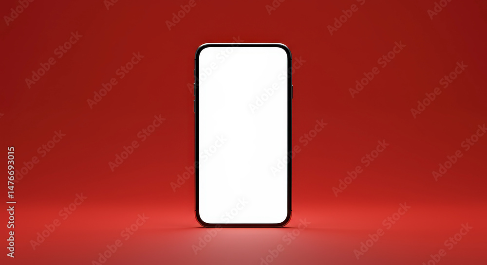 Poster modern smartphone with blank white screen isolated on red background in studio environment