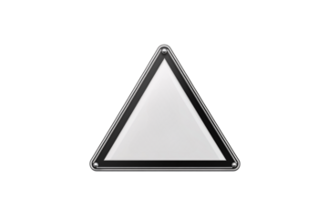 New triangle sign – Clean, modern white triangular sign with black border, typically indicating warning or caution, isolated on a transparent background