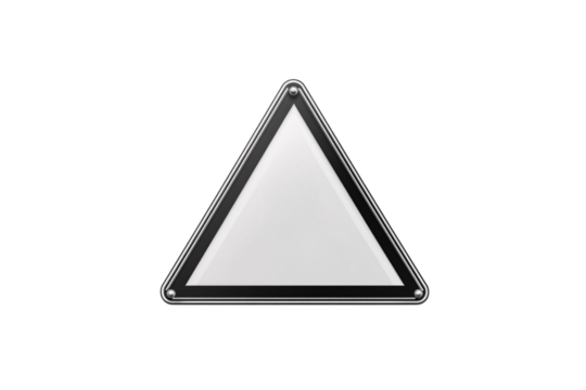 New triangle sign – Clean, modern white triangular sign with black border, typically indicating warning or caution, isolated on a transparent background