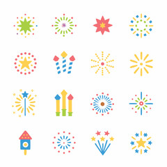 Fireworks Icons Flat Vector Illustration , celebration, sparkle, party, Colorful Fireworks & Celebration Icon Set &ndash; Flat Vector Party Illustrations 