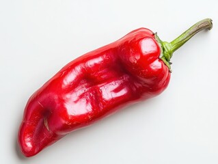 Fresh Red Anaheim Chile Pepper on a White Background From Above