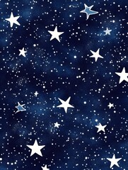 Naklejka premium Starry night sky illustration with white stars and dots on a dark blue background celestial dreamy cosmic space pattern
