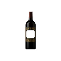 Classic Wine Bottle with Ornate Gold Label - Transparent Text Area for Custom Branding