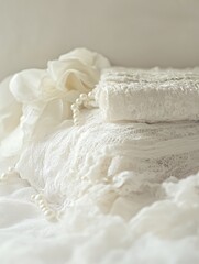 Elegant White Lace Fabric Texture Pearl Detail Soft Background art home pure cloth drape style image