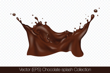 Realistic crown shaped Chocolate splash with droplets isolated on transparent background, vector (EPS) illustration. Transparent brown liquid frozen motion illustration, layered